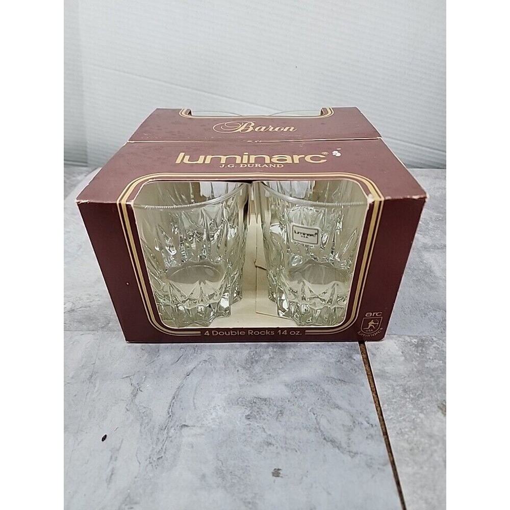 Vintage Luminarc By JG Durand Crystal 4 Double Rocks 14oz Drinking Glasses